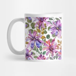 Tropical Star Magnolia flowers and leaves watercolor seamless pattern. Exotic Magnolia Stellata botanical print. Vibrant floral composition Mug